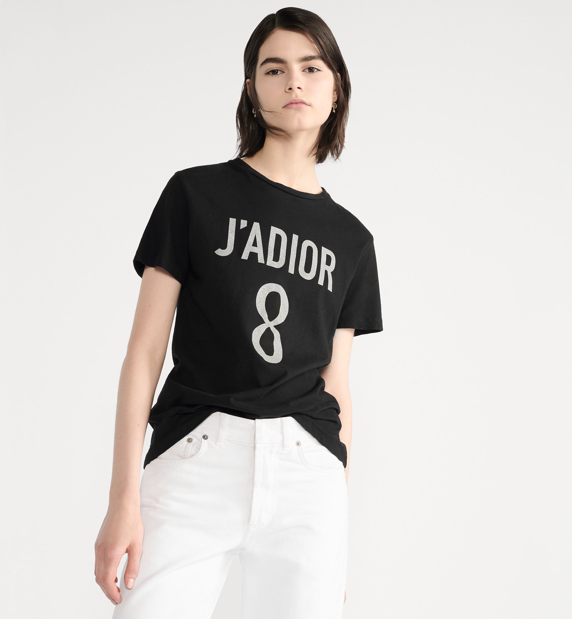 J'Adior 8 T 恤黑色棉質和亞麻平織布| DIOR