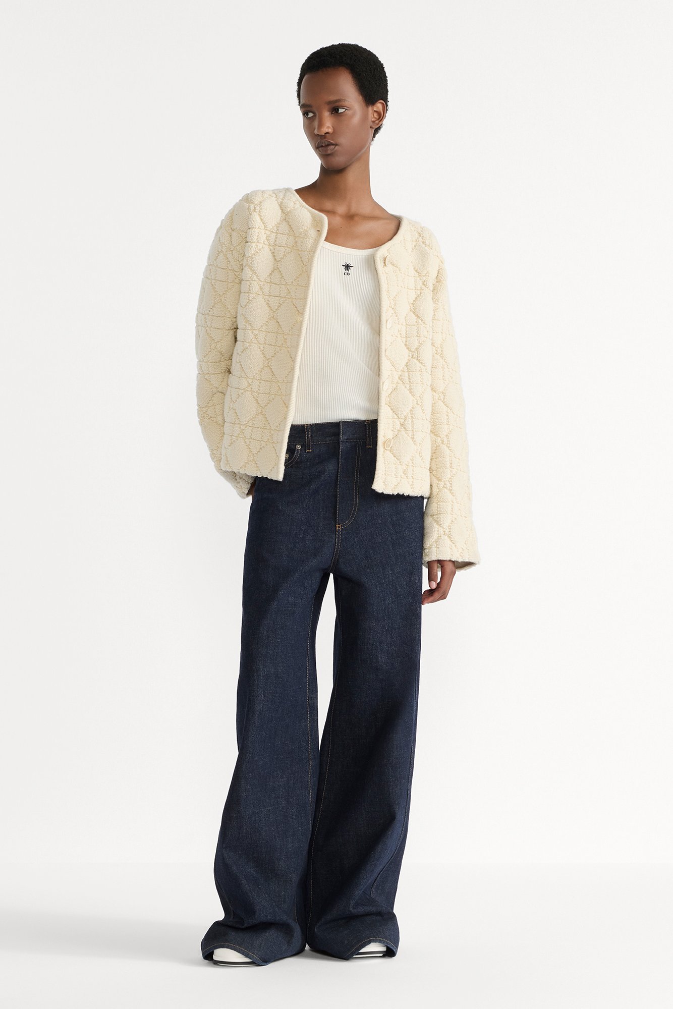 DiorAlps Cannage Jacket White Wool-Cashmere-Blend Knit | DIOR