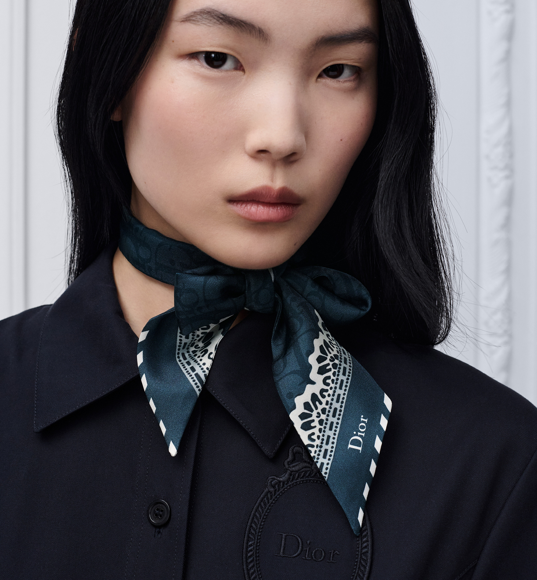 Dior Médaillon Mitzah Scarf Navy Blue and White Silk Twill | DIOR