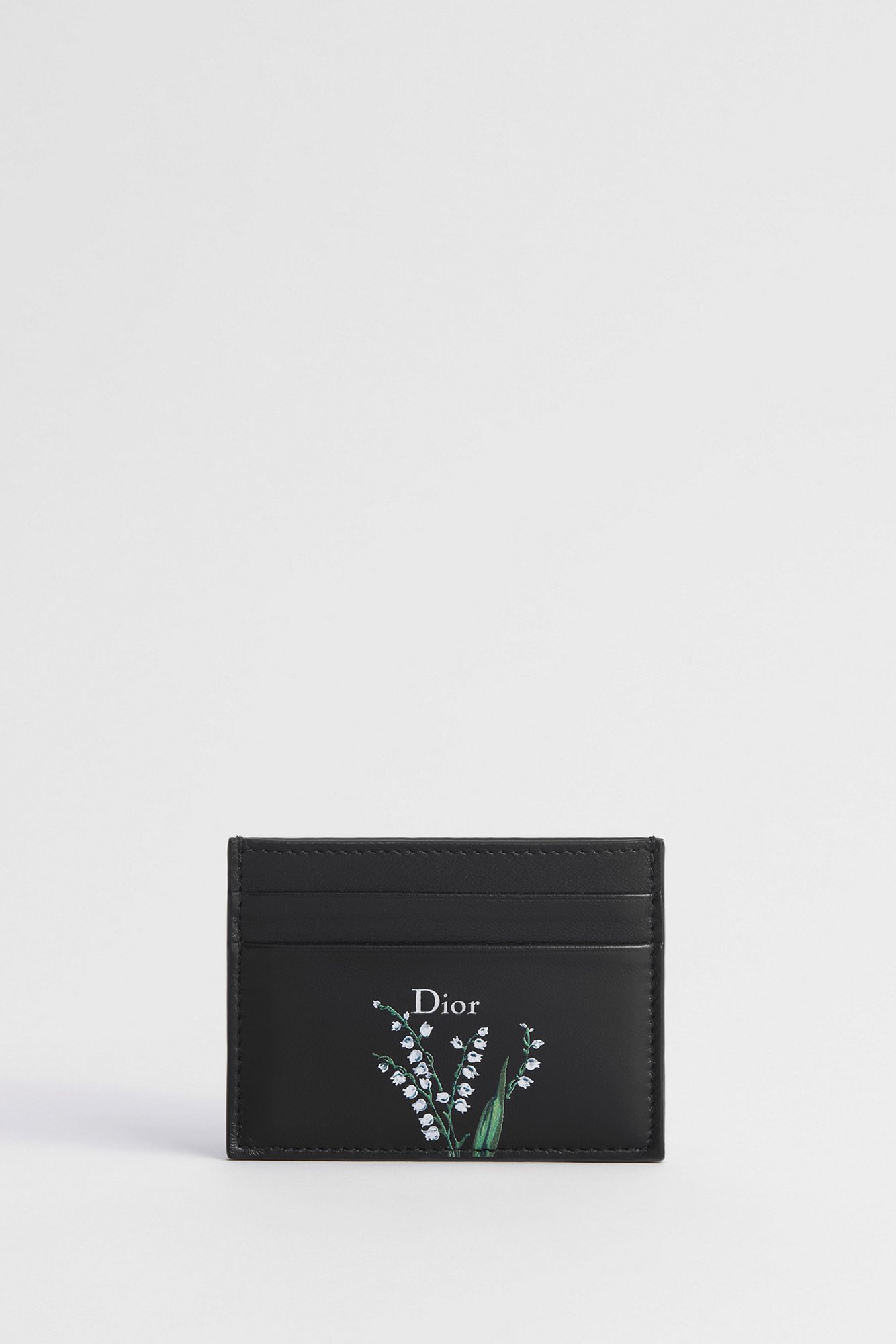 Dior Freesia Card Holder Black Lambskin with Multicolor Lily of