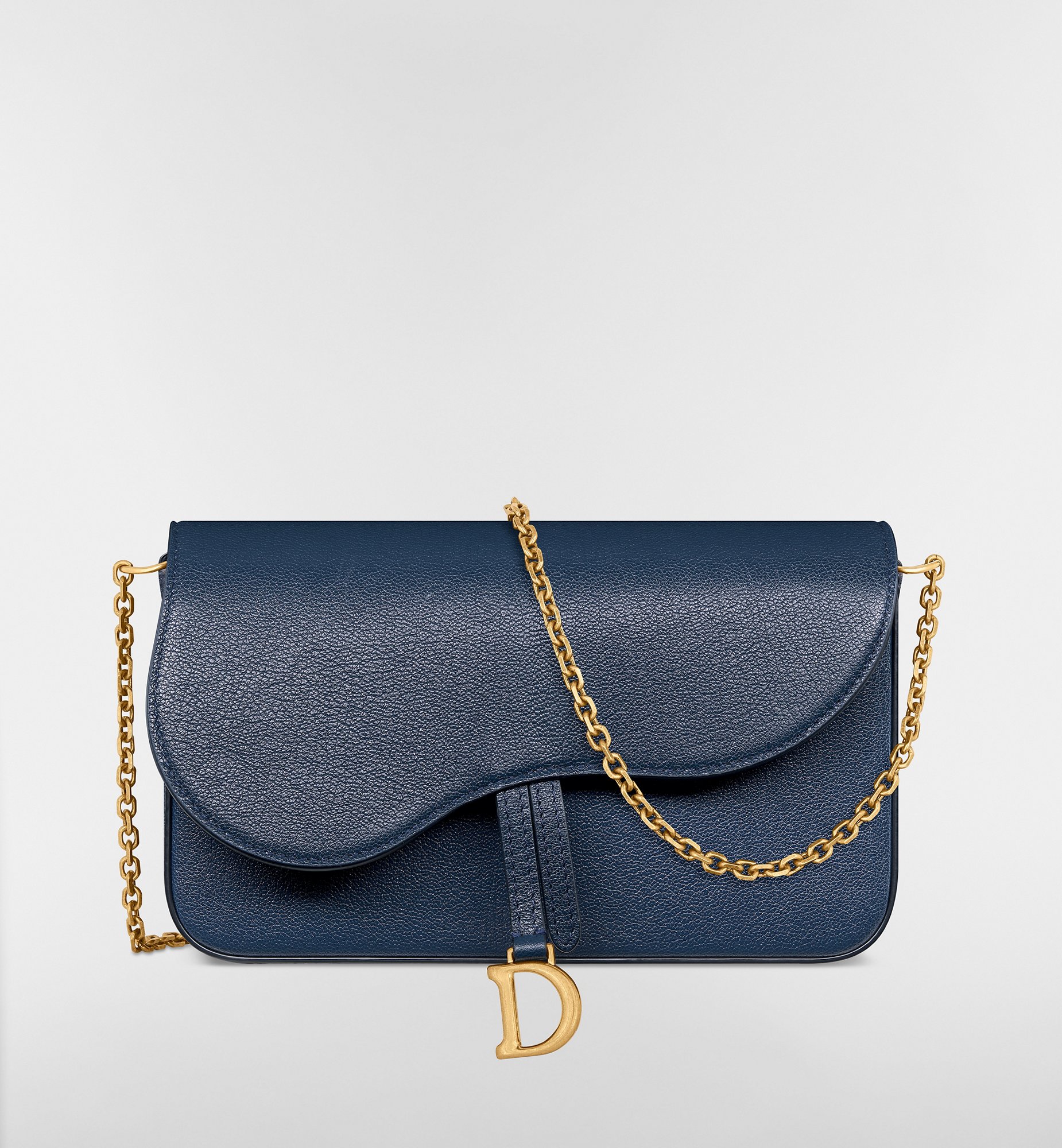 Medium Saddle Pouch with Chain Black Goatskin | DIOR