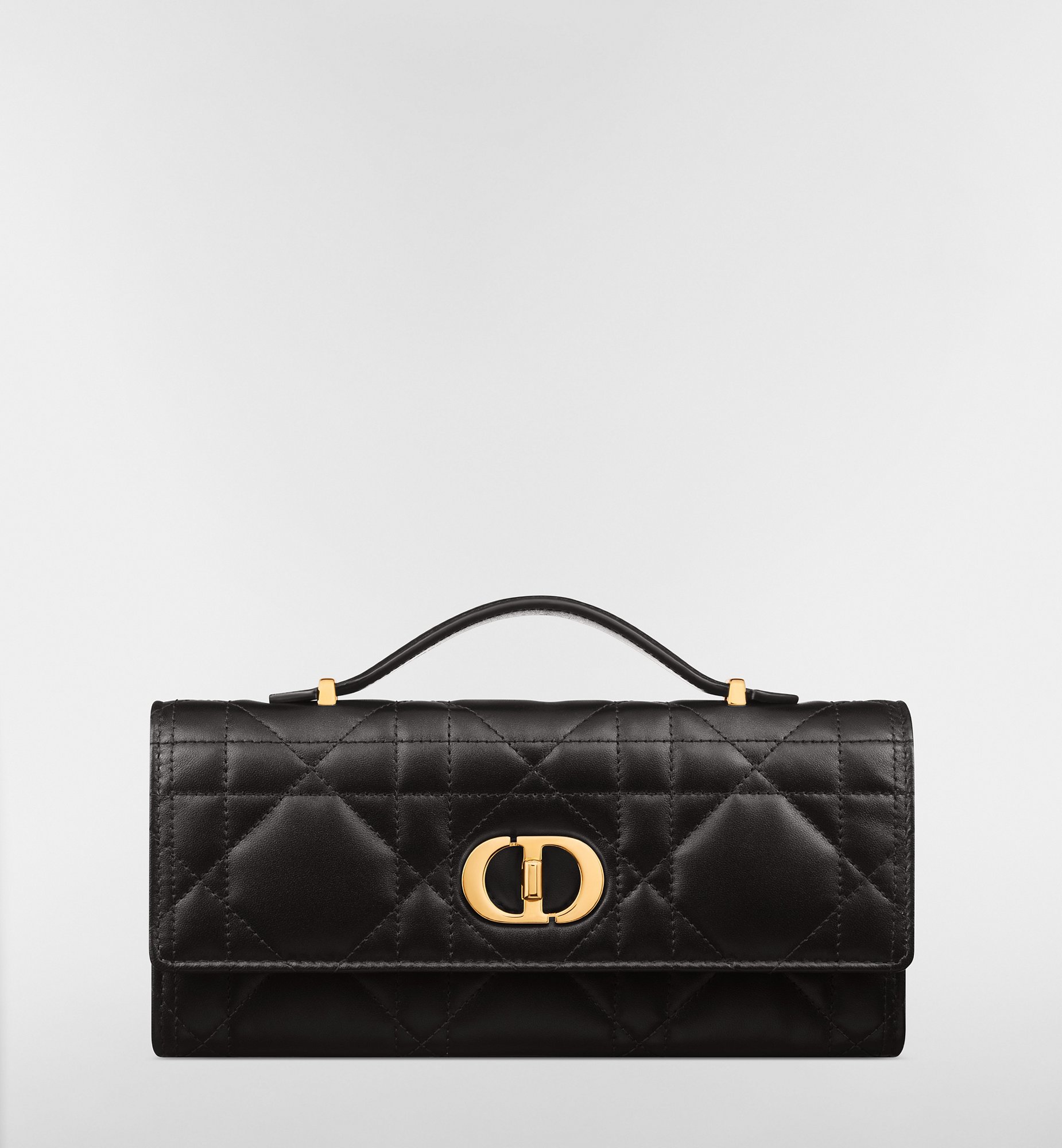 Miss Caro Top Handle Pouch Black Macrocannage Lambskin | DIOR