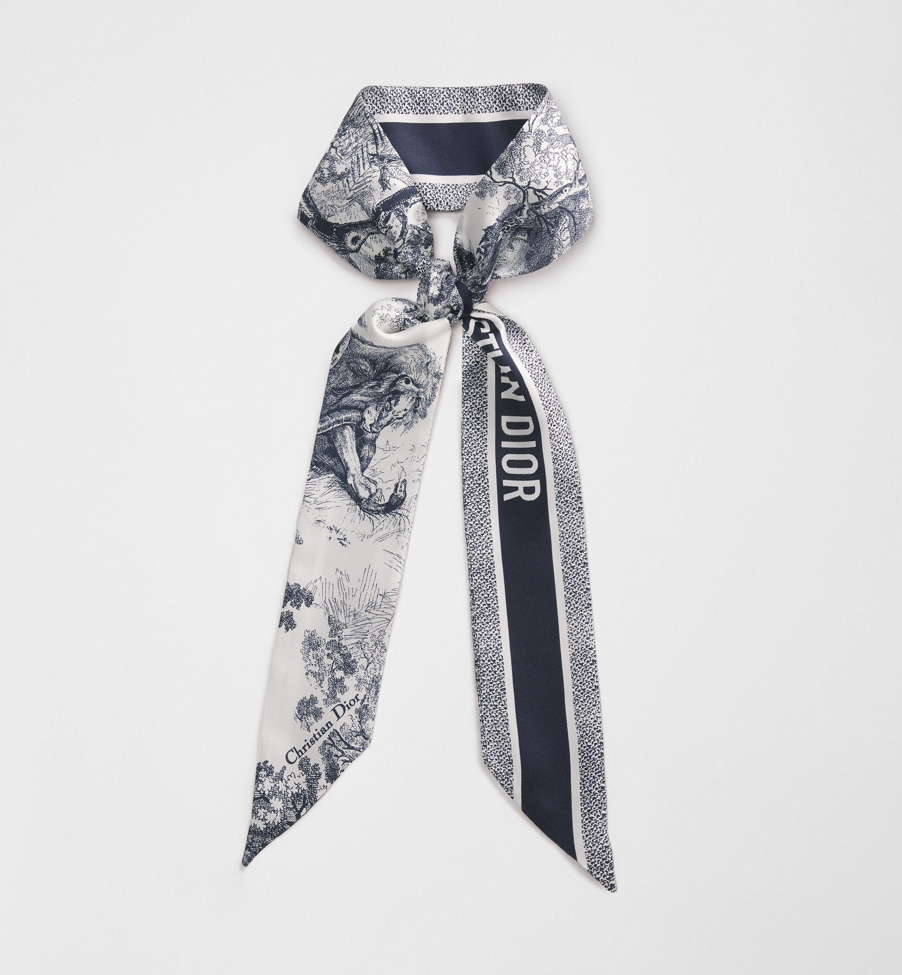Toile de Jouy Sauvage Mitzah Scarf Ivory and Navy Blue Silk Twill