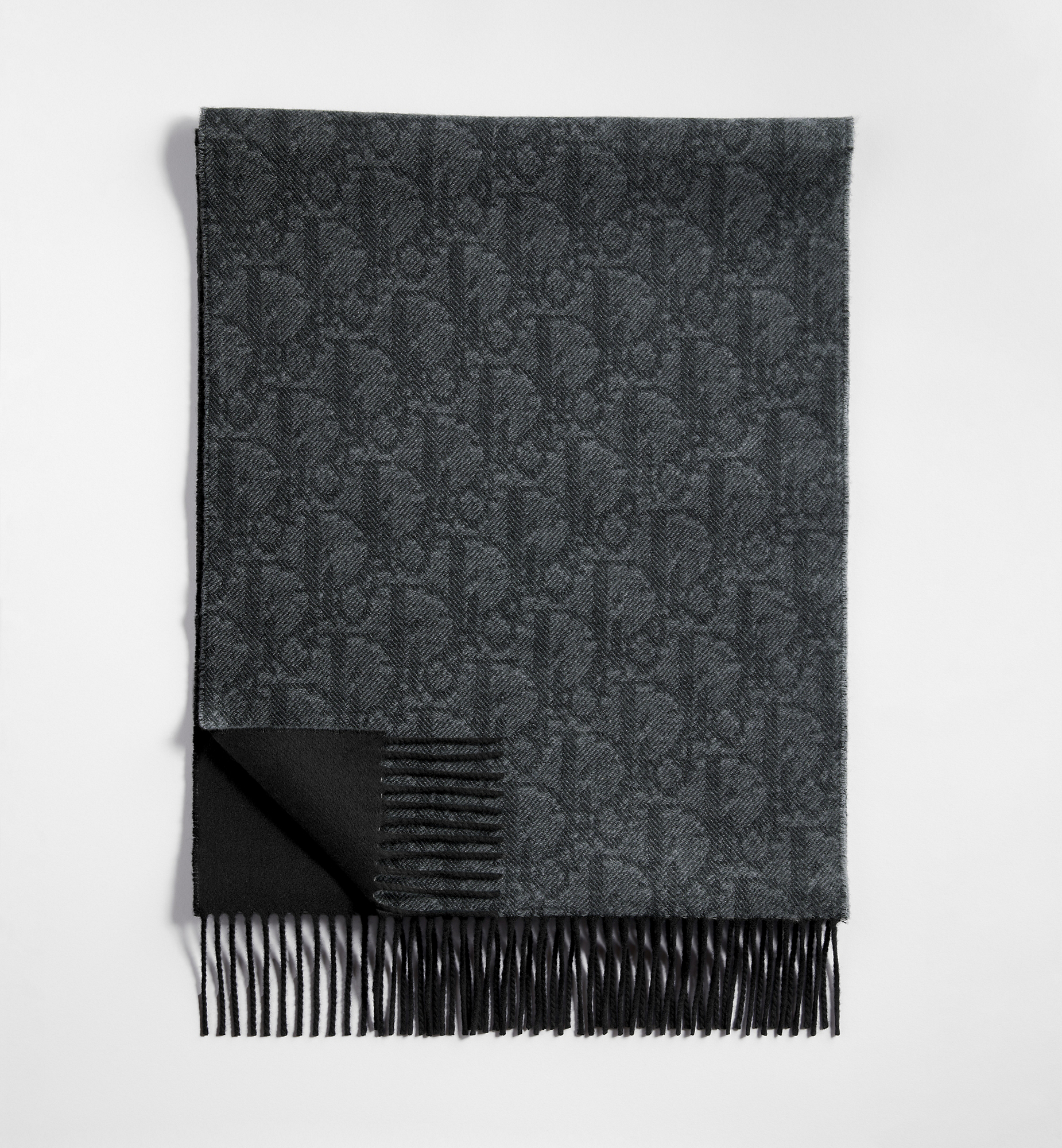 Dior Oblique Double-Sided Scarf Gray and Black Cashmere and Wool
