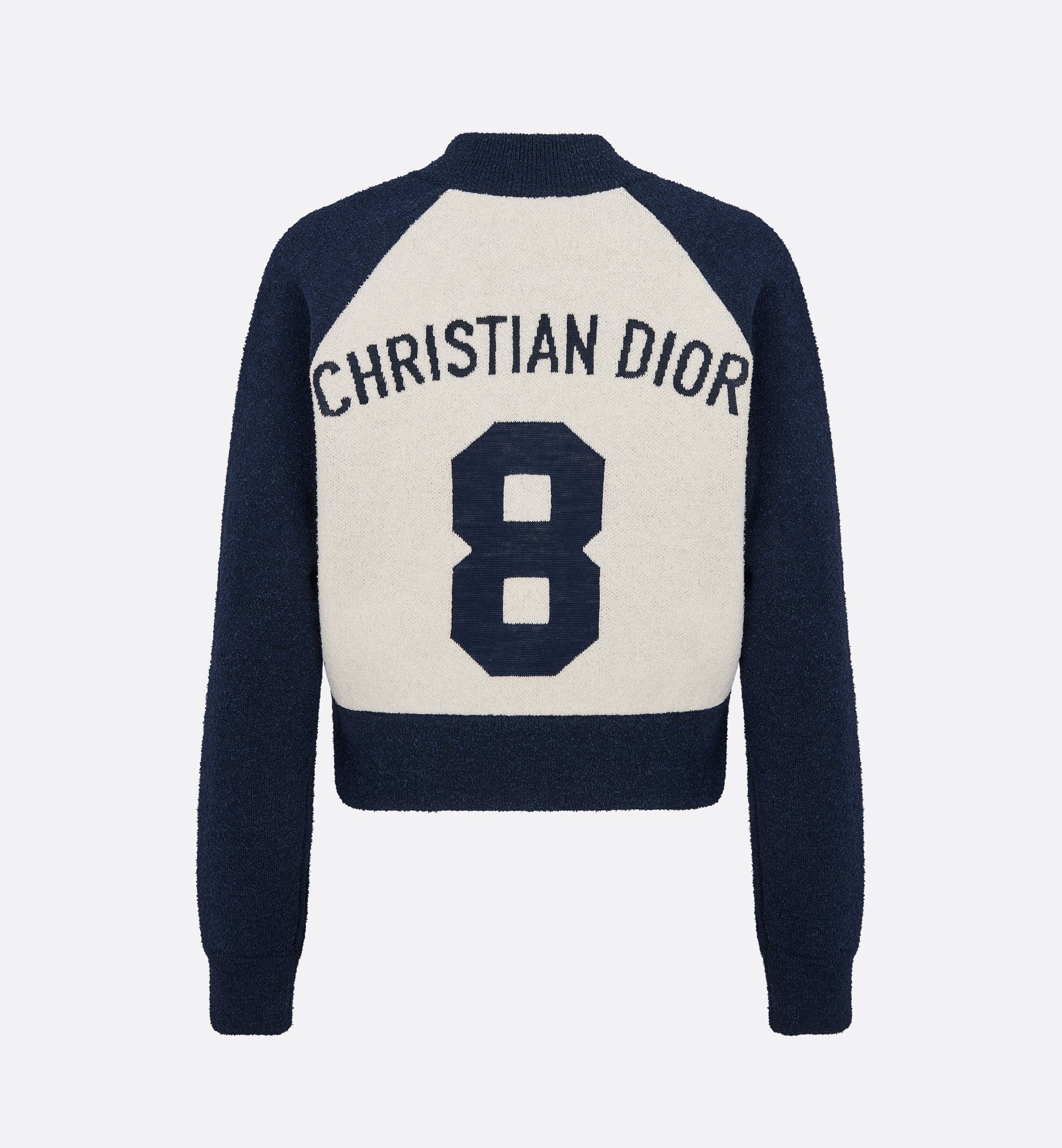 Christian Dior 8 Bomber Jacket Ecru and Blue Virgin Wool-Blend