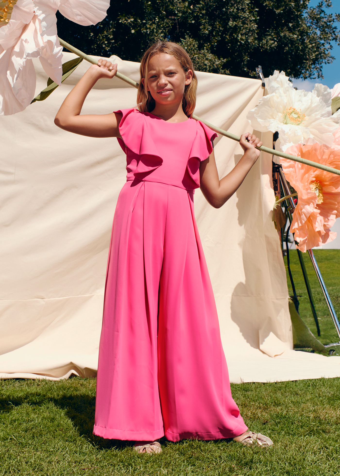 Girl crepe jumpsuit Fuchsia | Abel & Lula ®