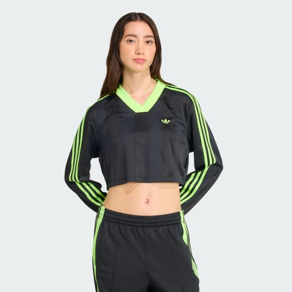 adidas Adicolor Soccer Jacquard Crop Long-Sleeve Top - Black