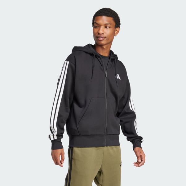 adidas Essentials 3-Stripes Fleece Hoodie - Black | Free Shipping