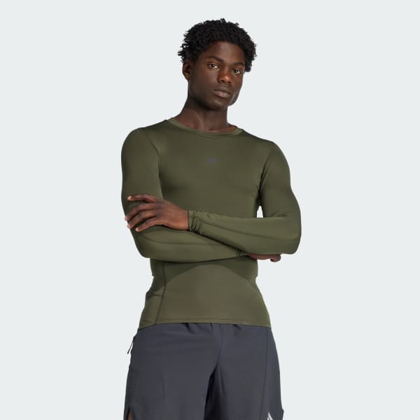 adidas Techfit Compression Training Long Sleeve Tee - Green | Free