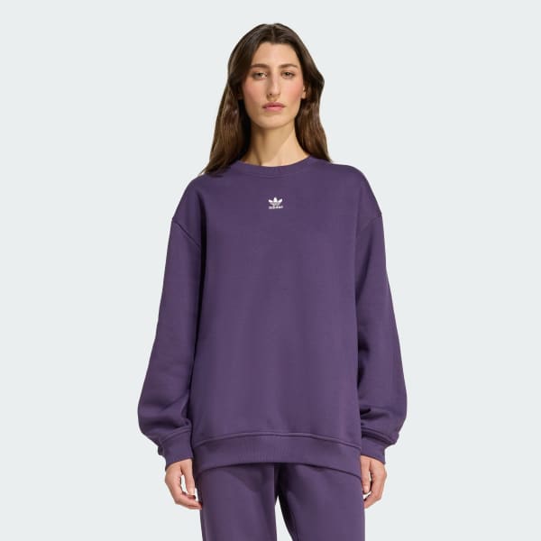 adidas Essentials Fleece Long Oversized Crew Sweatshirt - Purple