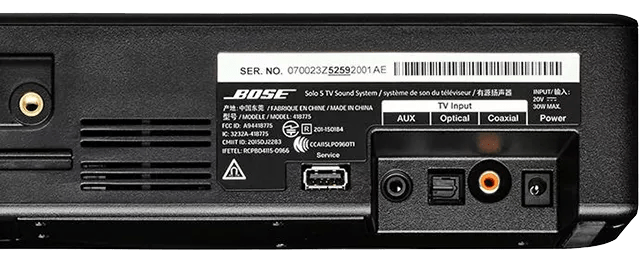 Serial number location | Bose Solo 5 TV sound system | Bose Solo 5