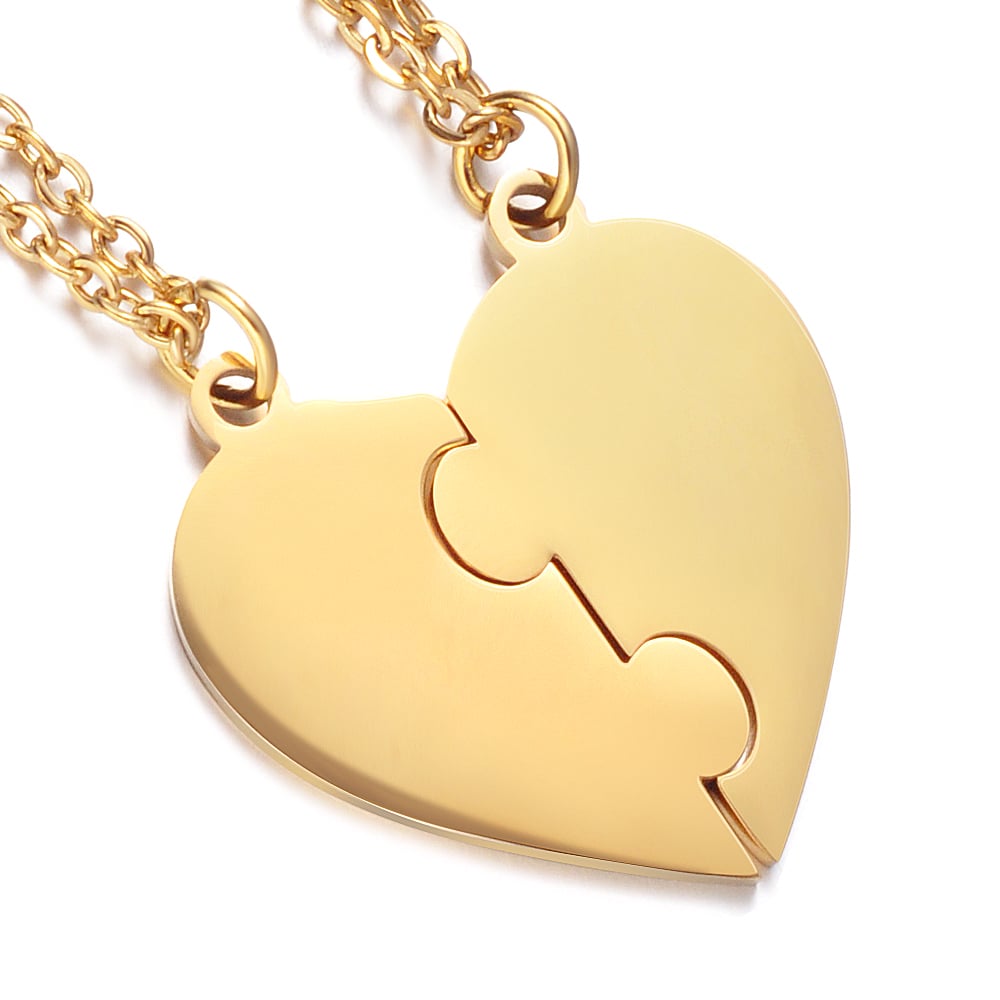 Yellow Gold Heart Puzzle Jigsaw couple Pendant Necklace Pair Pack