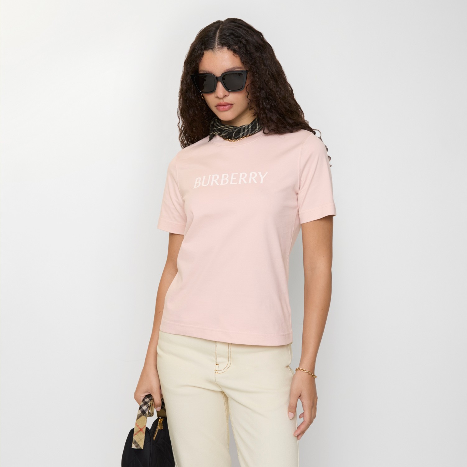 Logo Cotton T-shirt in Bouquet pink - Women | Burberry® Official