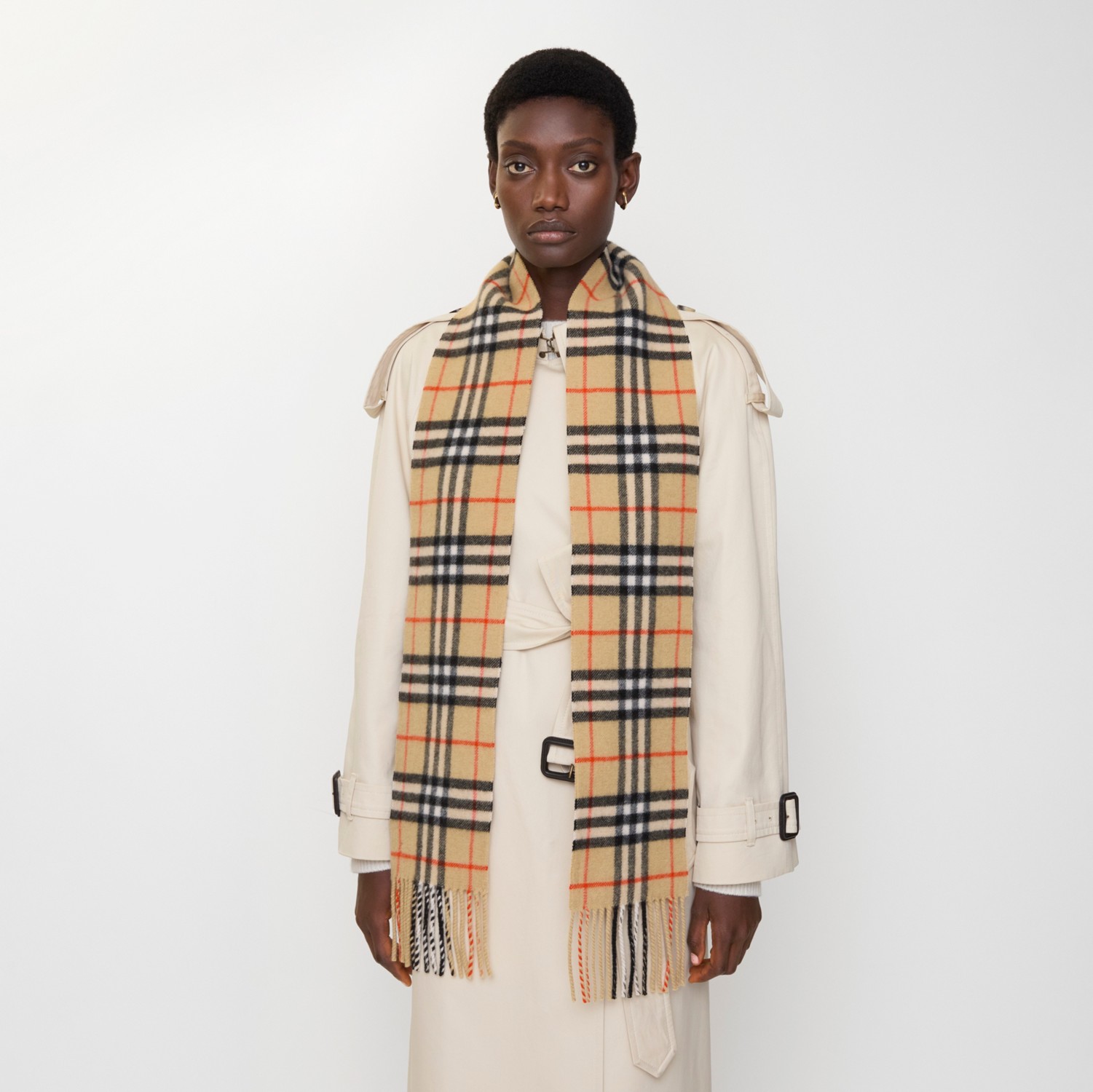 ナロー チェック カシミアスカーフ (サンドベージュ) | Burberry®公式
