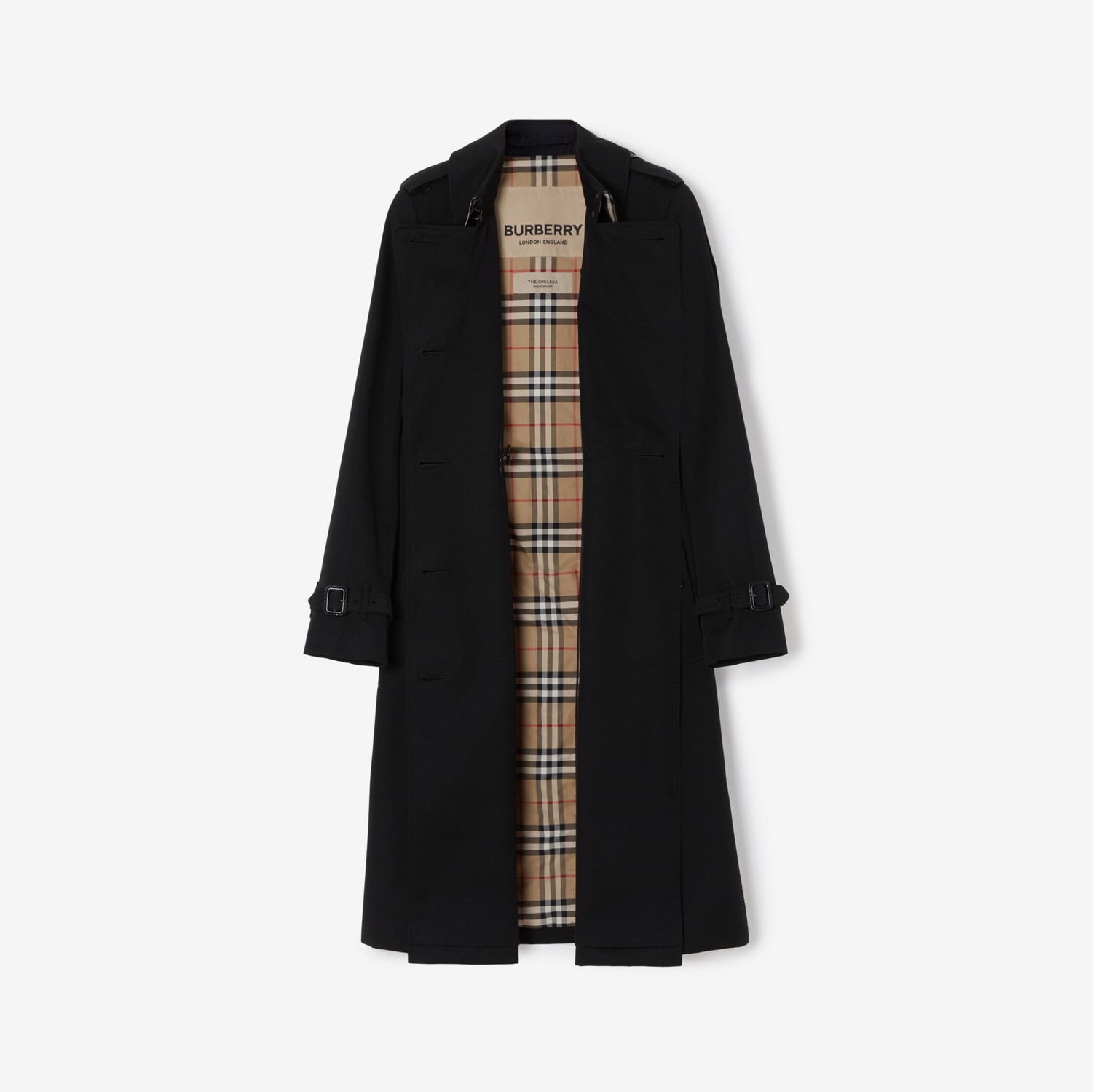 Long Chelsea Heritage Trench Coat in Black - Women, Cotton