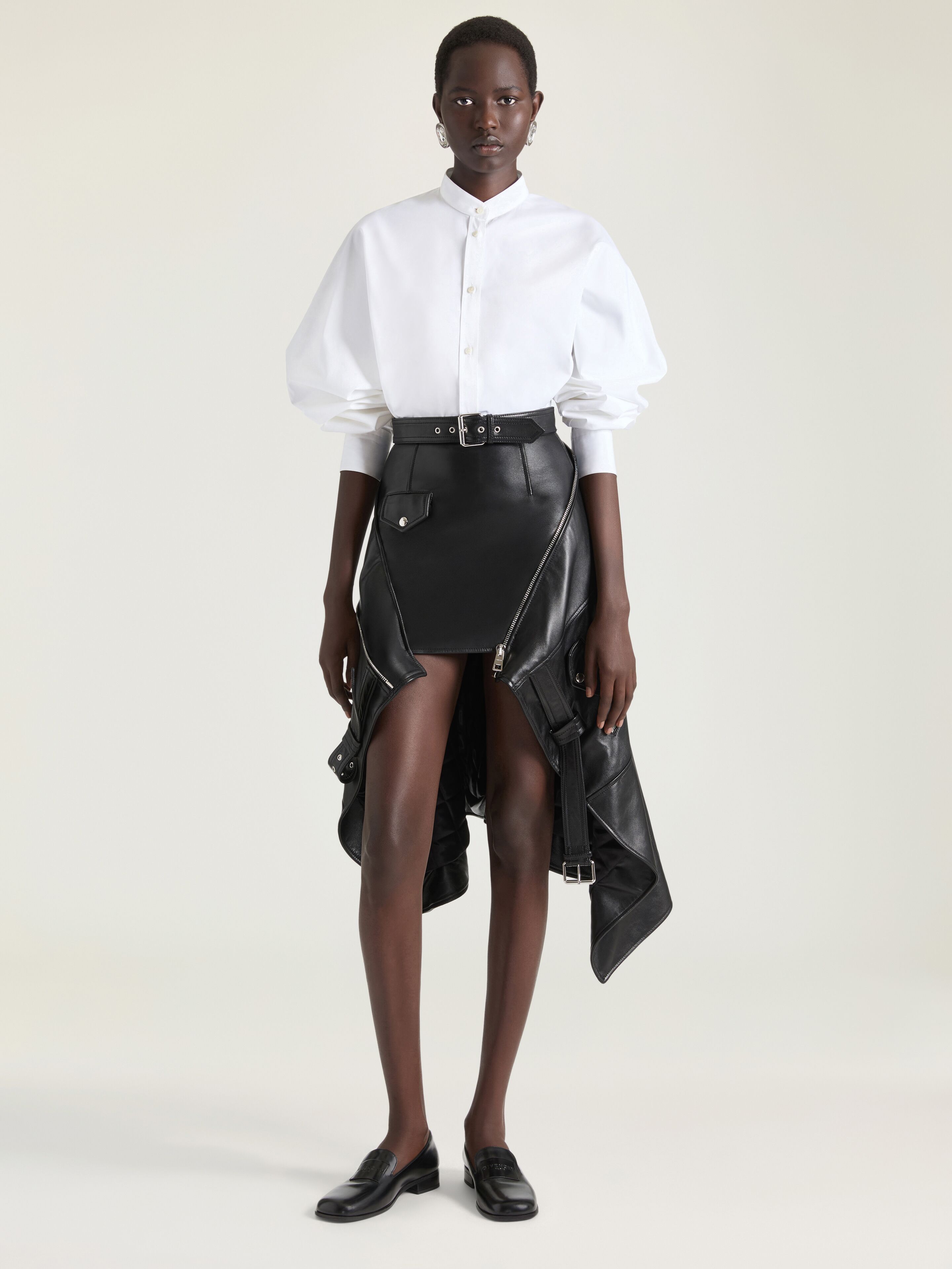 Asymmetric biker skirt in leather - black in - black - BW411A604J