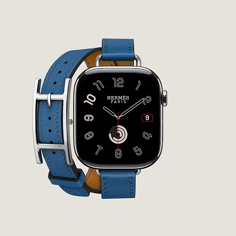 Band Apple Watch Hermès Double Tour 42 mm Hapi Attelage - Blue