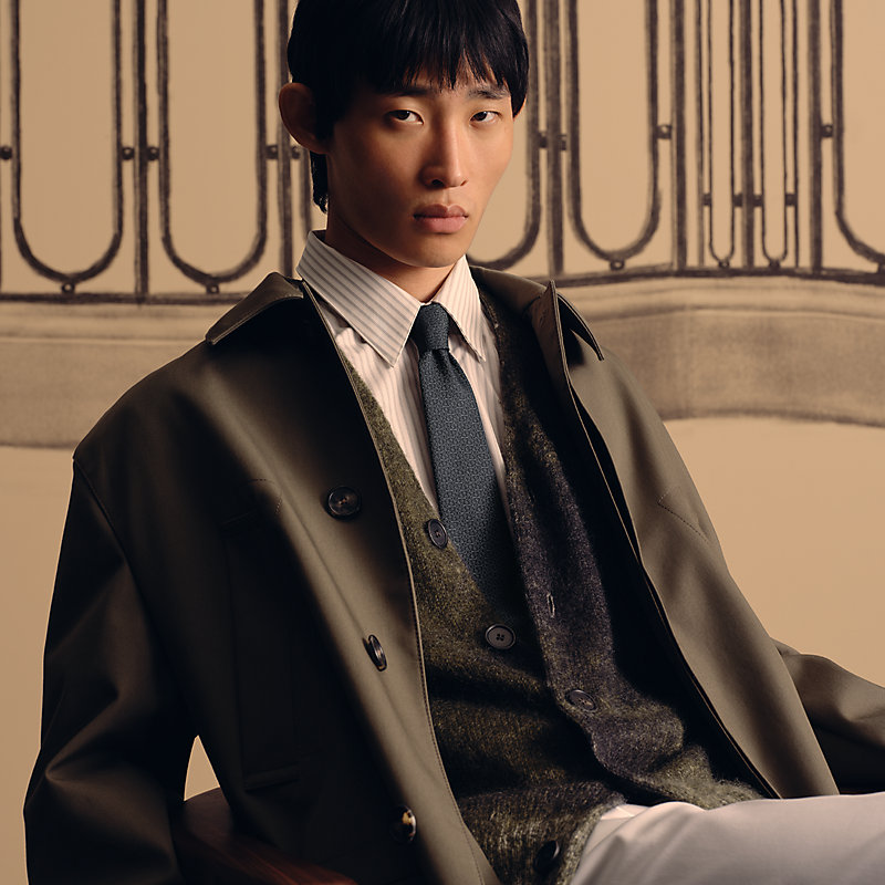 シルクツイルタイ 7 cm 《ドゥブル・ボーシェ》 - ブラック | Hermès