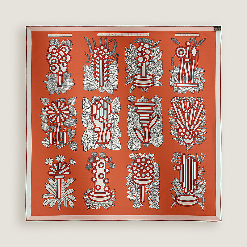 Botanica Grafica double face scarf 90 - Orange | Hermès Canada