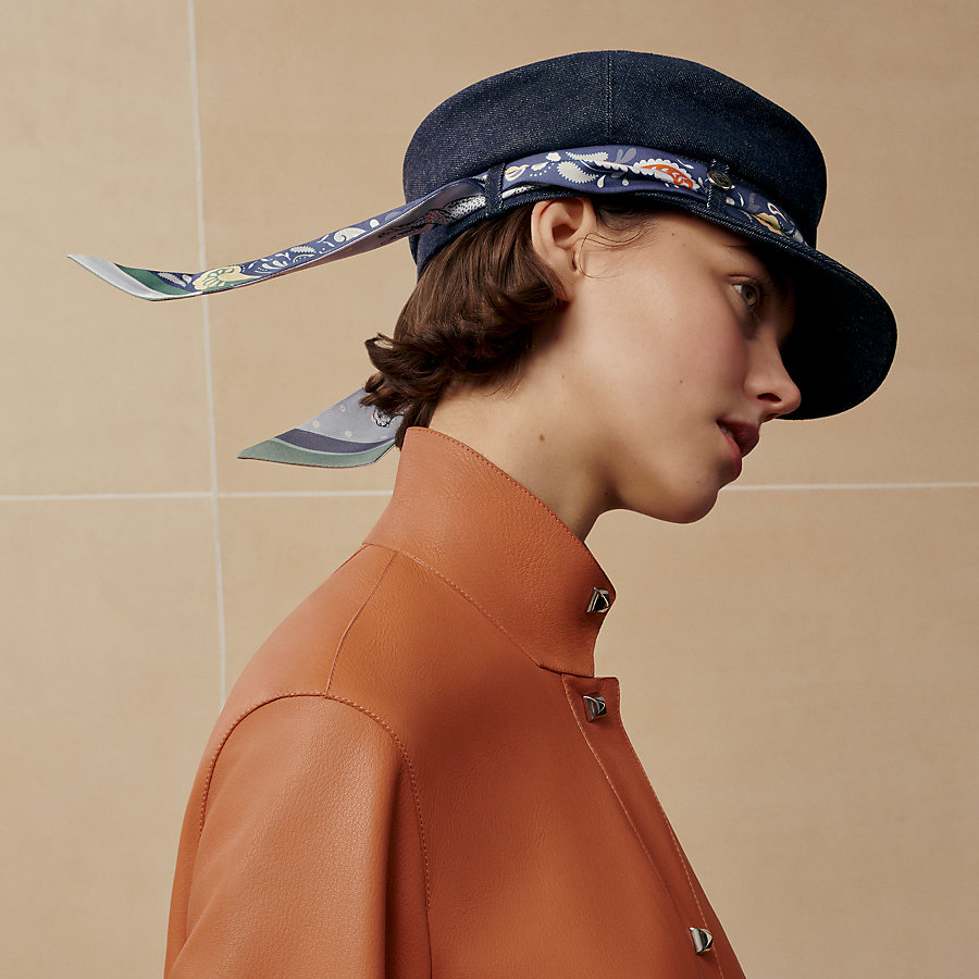 HERMES デニム レザーキャップ 57 エルメス レザーキャップ