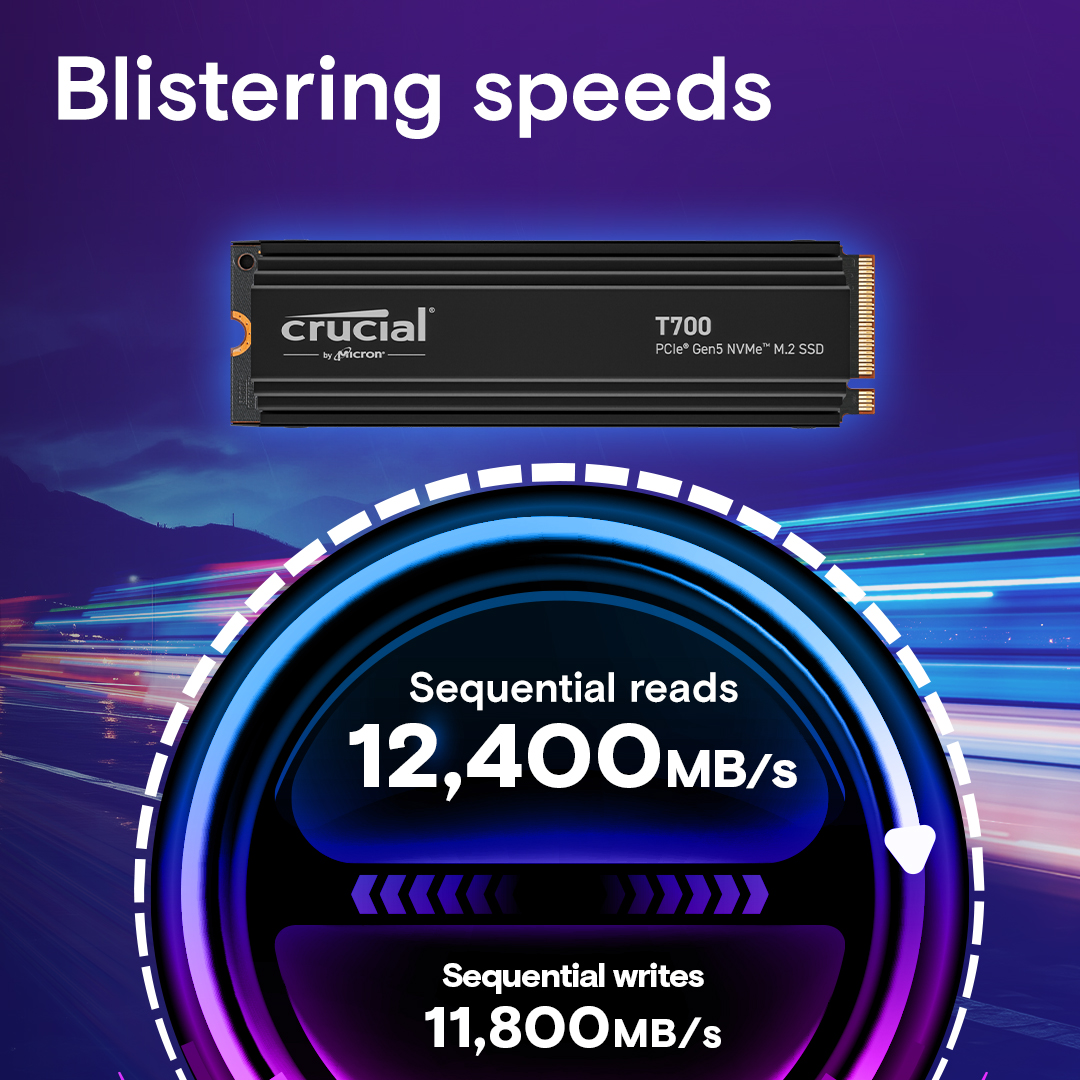 Crucial T700 4TB PCIe Gen5 NVMe M.2 SSD with heatsink