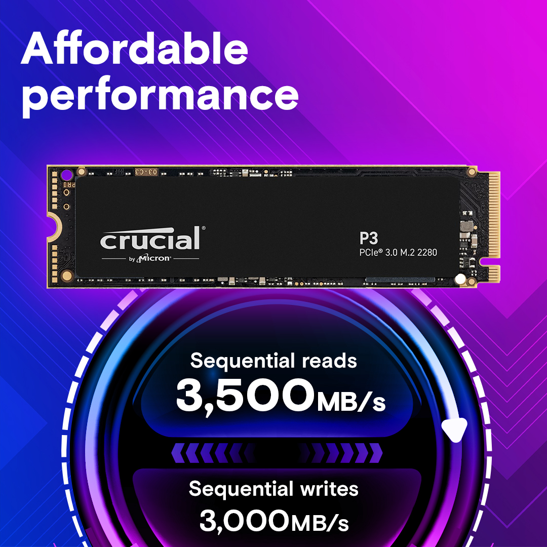 Crucial P3 500GB PCIe M.2 2280 SSD | CT500P3SSD8 | Crucial BR