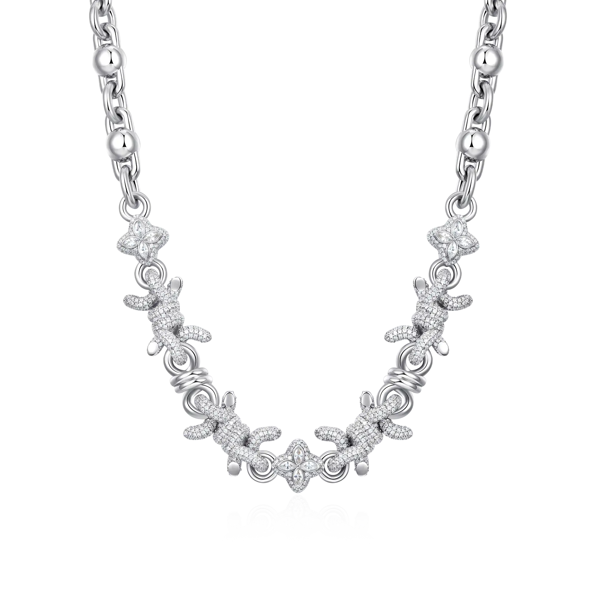18K White Gold Barbed Clover Chain & Wallet Chain - Pants Chain