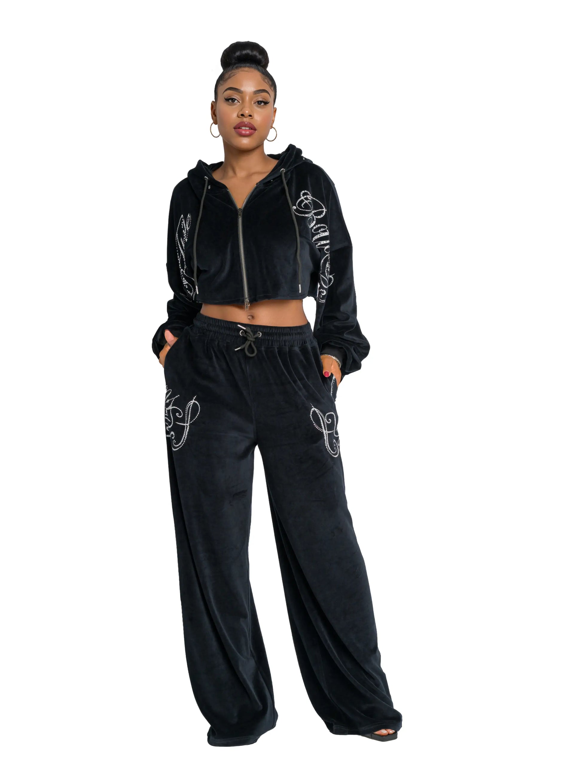 Velour Crop Track Jacket - Black – Apple Bottom Jeans