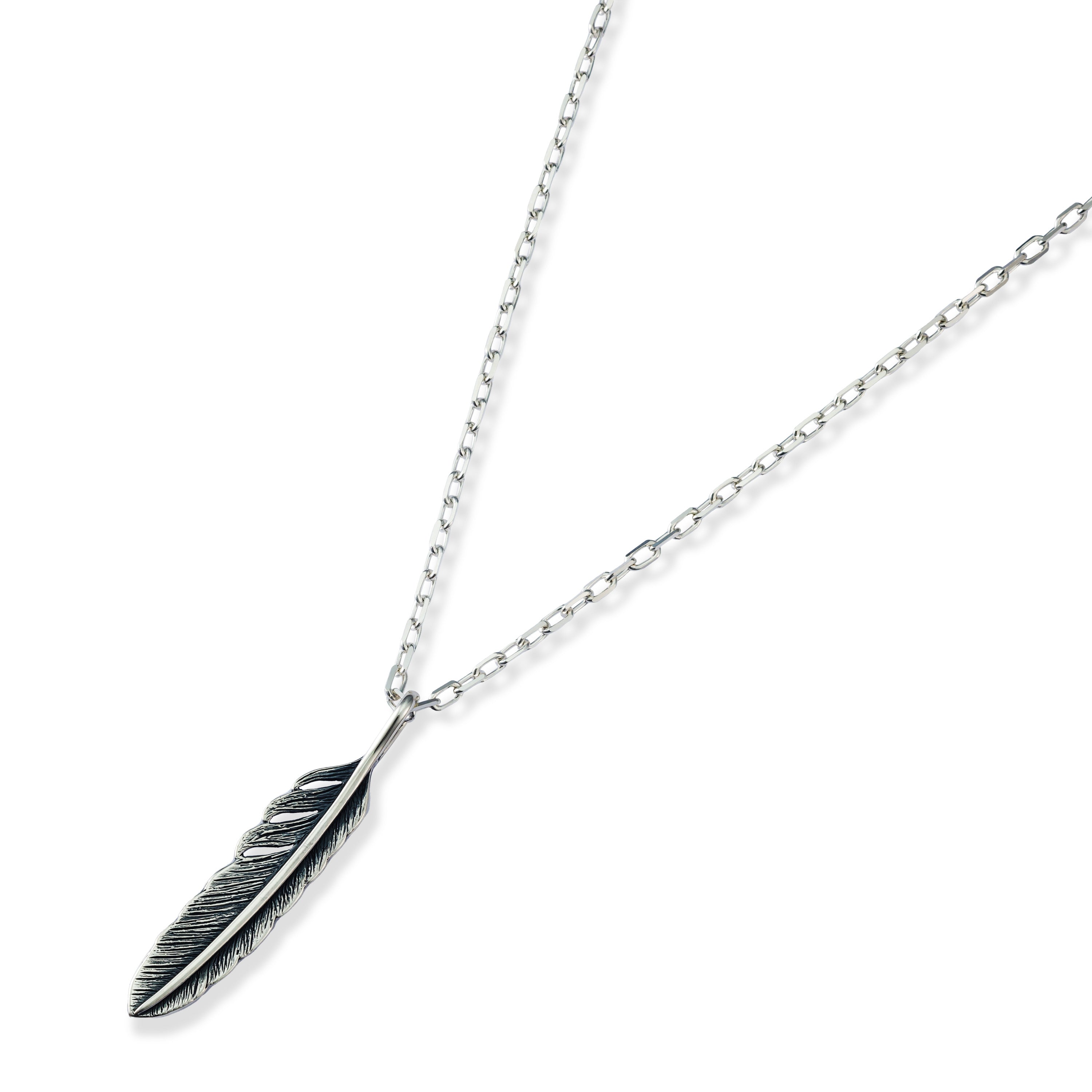 AQUA SILVER】リバーシブルフェザーネックレス（カットアズキシルバー