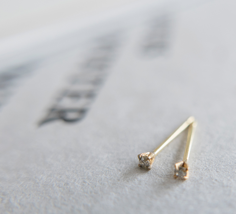 noguchi BIJOUX ノグチスタッドブラウンダイヤK14YG ピアス nn364