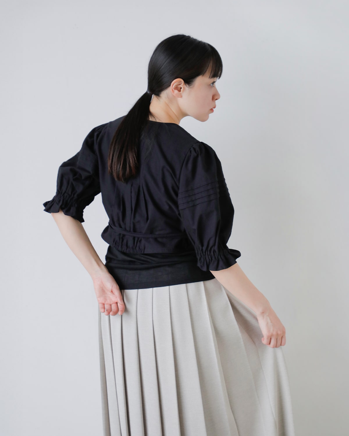 40%OFF】CLANE クラネ ピンタック クロップド ブラウス 18122-4212-kk