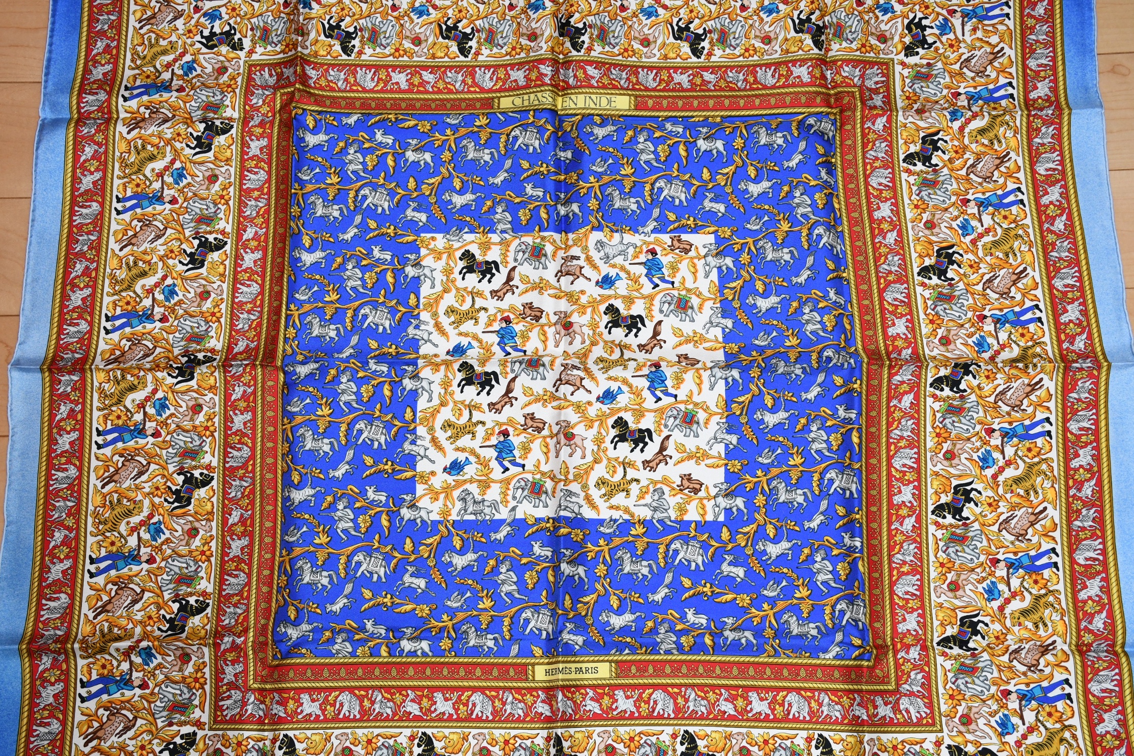 Hermes Scarf Chasse en Inde silk 90 cm blue Carre India hunter 35