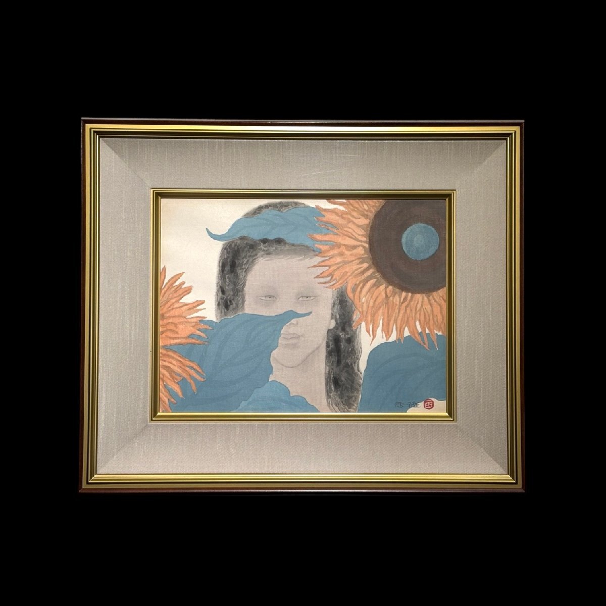 美品 高山辰雄「鳥と」リトグラフ 直筆サイン入 証明シール有 日本画家