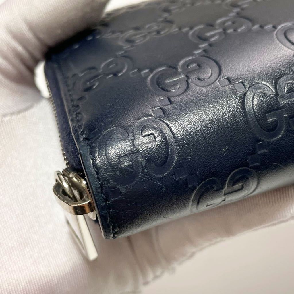 GUCCI グッチ シマ GG柄 ラウンドファスナー ジップ 長財布 ネイビー