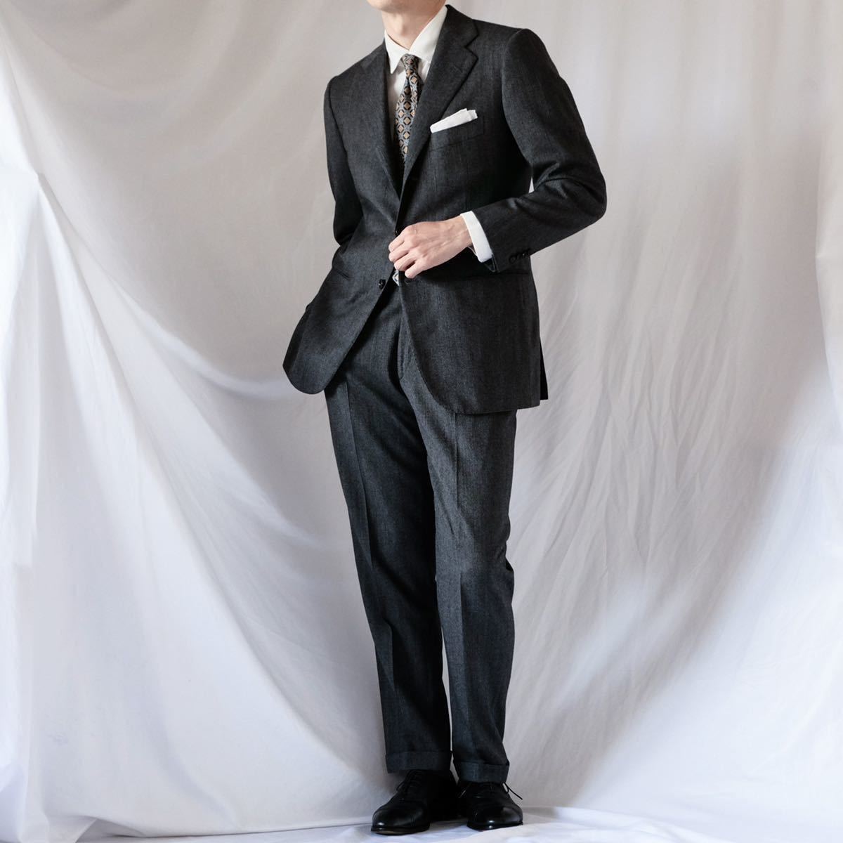 絶品Cesare Attolini Napoli チェーザレアットリーニ カシミア混グレー