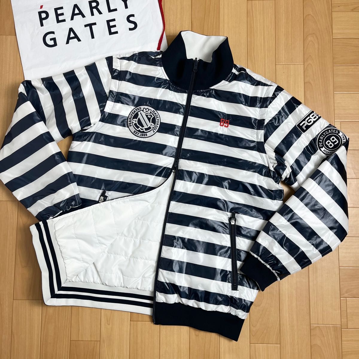 美品 パーリーゲイツ 4WAY 中綿ワッペンリバーシブルブルゾン スニード