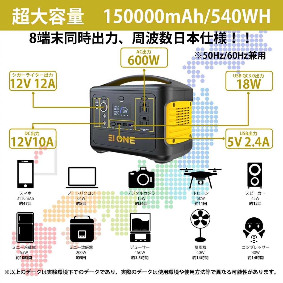 新品】EI ONE エイワン ポータブル電源 600W EO-P600Y 5kg 150 000mAh