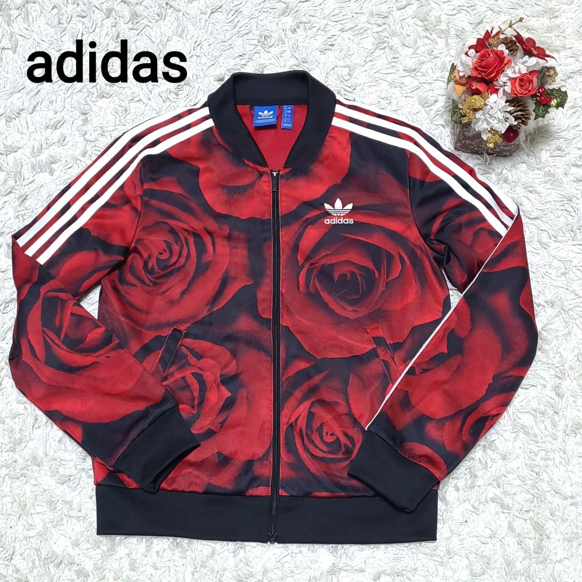 adidas アディダス コラボ トラックジャケット 花柄 バラ ジャージ 赤