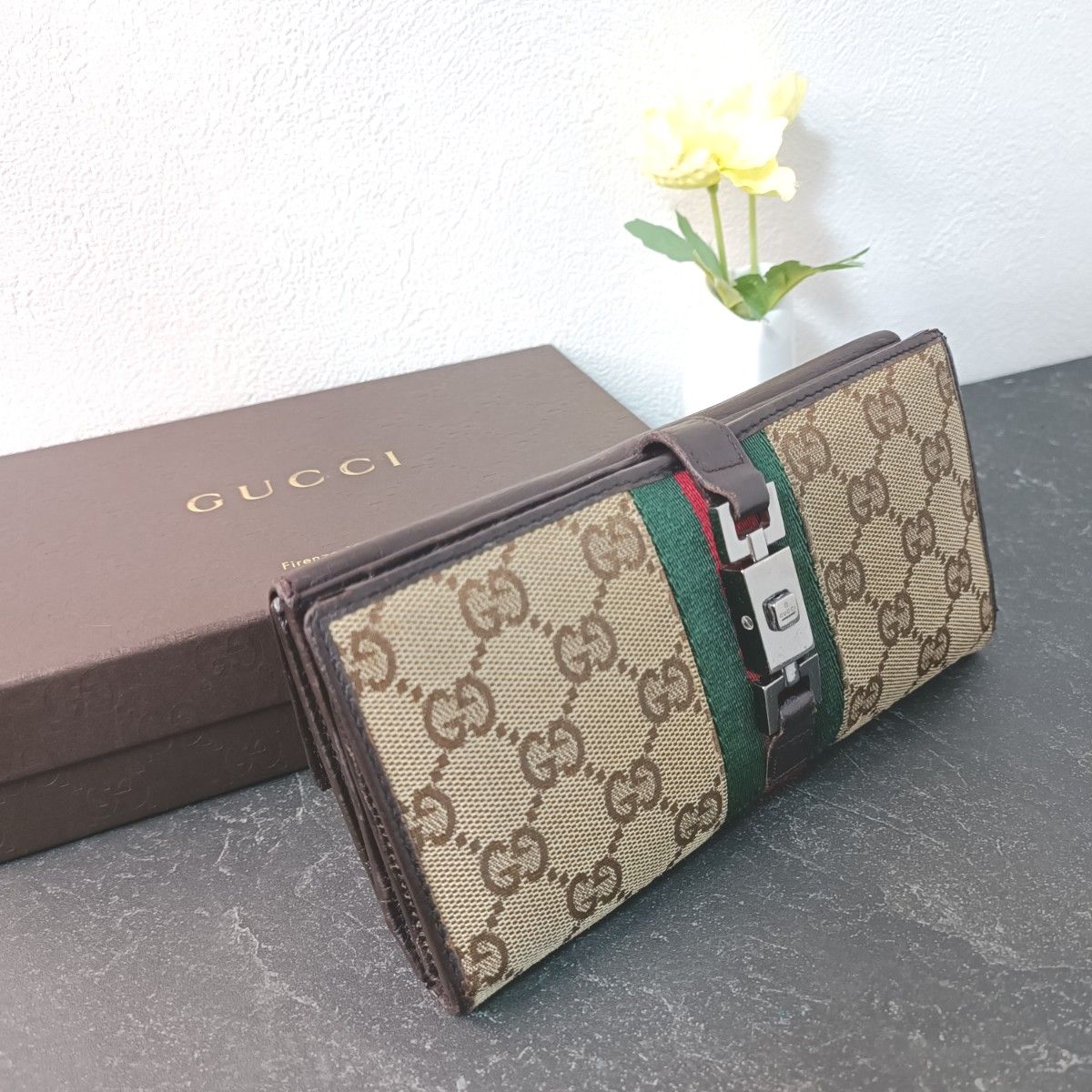 美品】 GUCCI グッチ 長財布 シェリーライン ジャッキー 折財布｜Yahoo