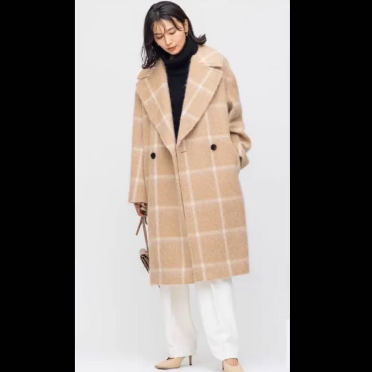 23区 チェック柄シャギーコート キャメル・ベージュ系｜Yahoo!フリマ
