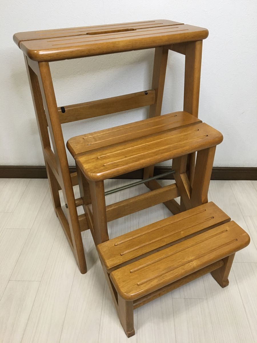 木製 踏み台 ステップ 脚立 格納式 飾り台 花台 階段 収納 椅子 チェア