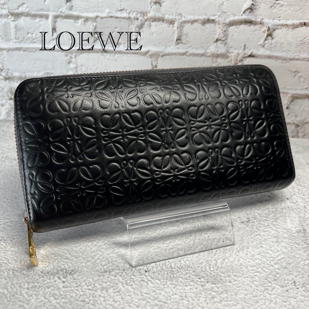 ロエベ LOEWE リピート アナグラム 長財布 ラウンドジップ ブラック 黒