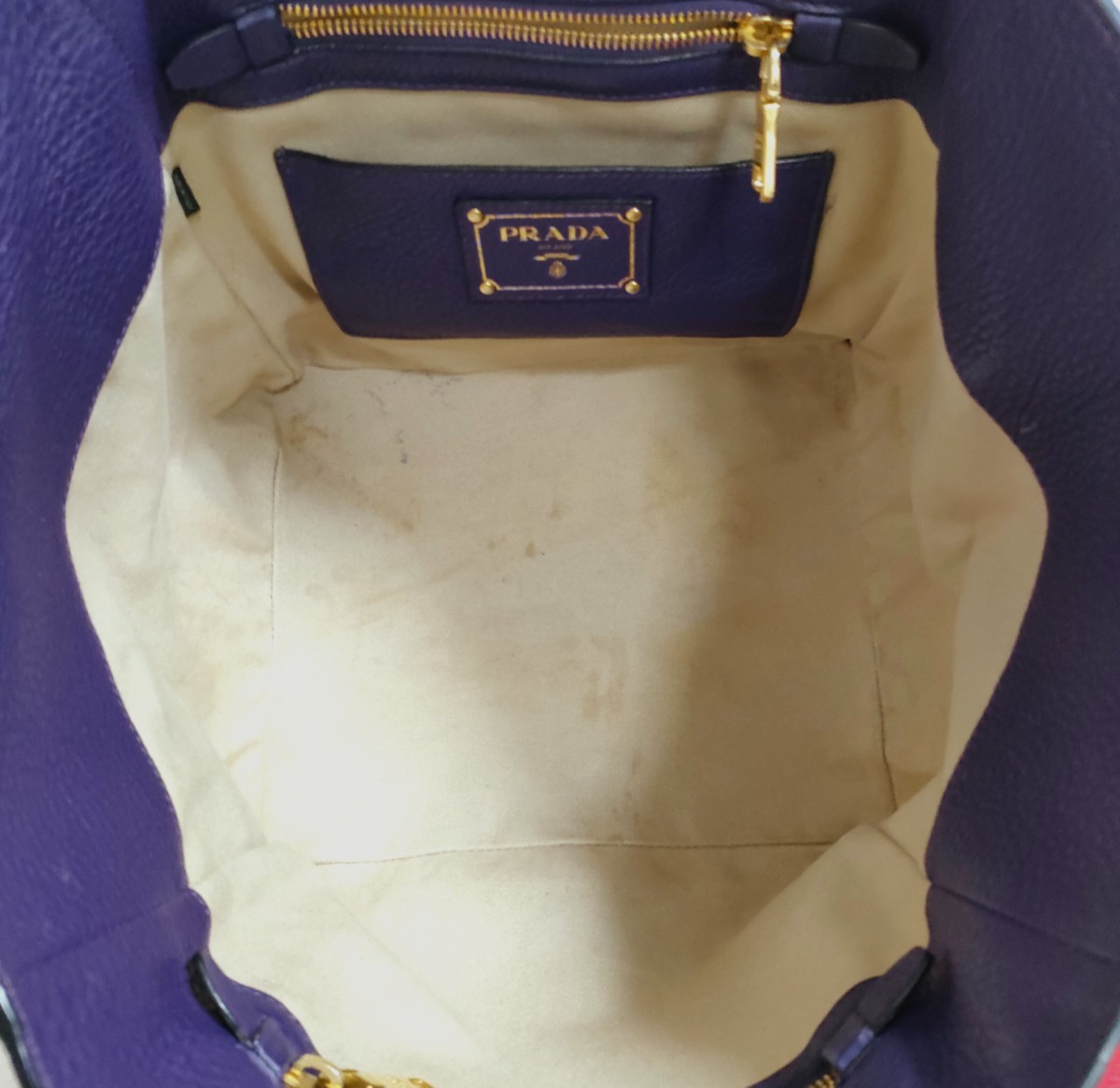 希少 PRADA 高級 シボ革 パープル 紫 トートバッグ プラダ レザー