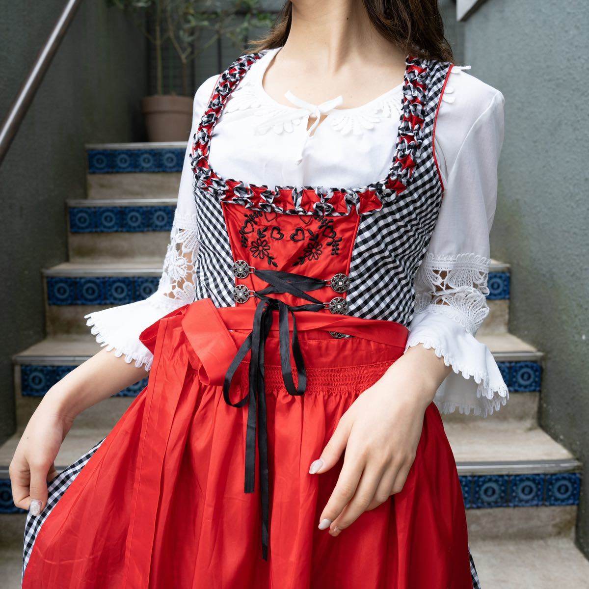 EU VINTAGE LACE UP DIRNDL DESIGN TYROLEAN ONE PIECE/ヨーロッパ古着