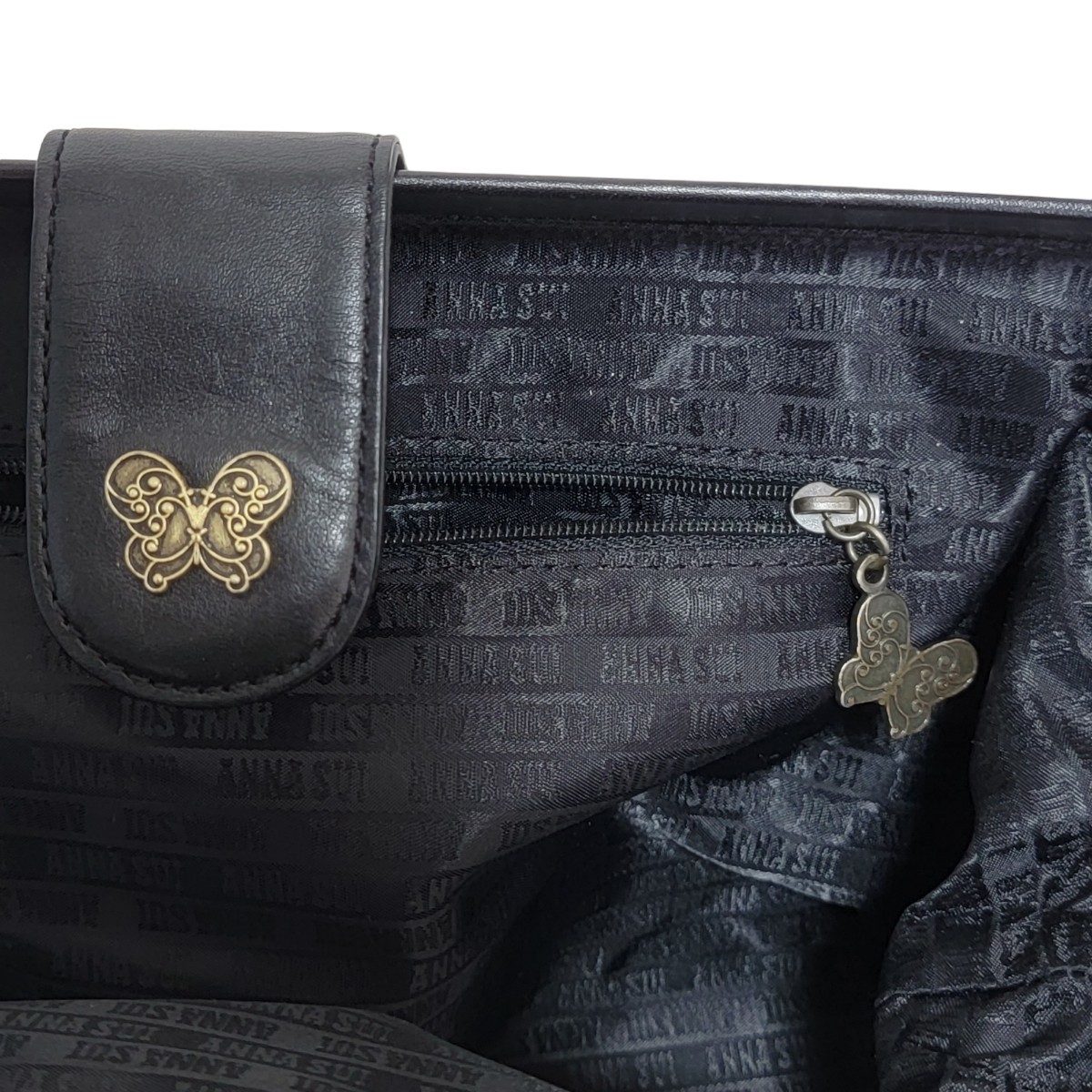 大人気】アナスイ ANNA SUI ドクターズバッグ 牛革 ハンドバッグ 黒