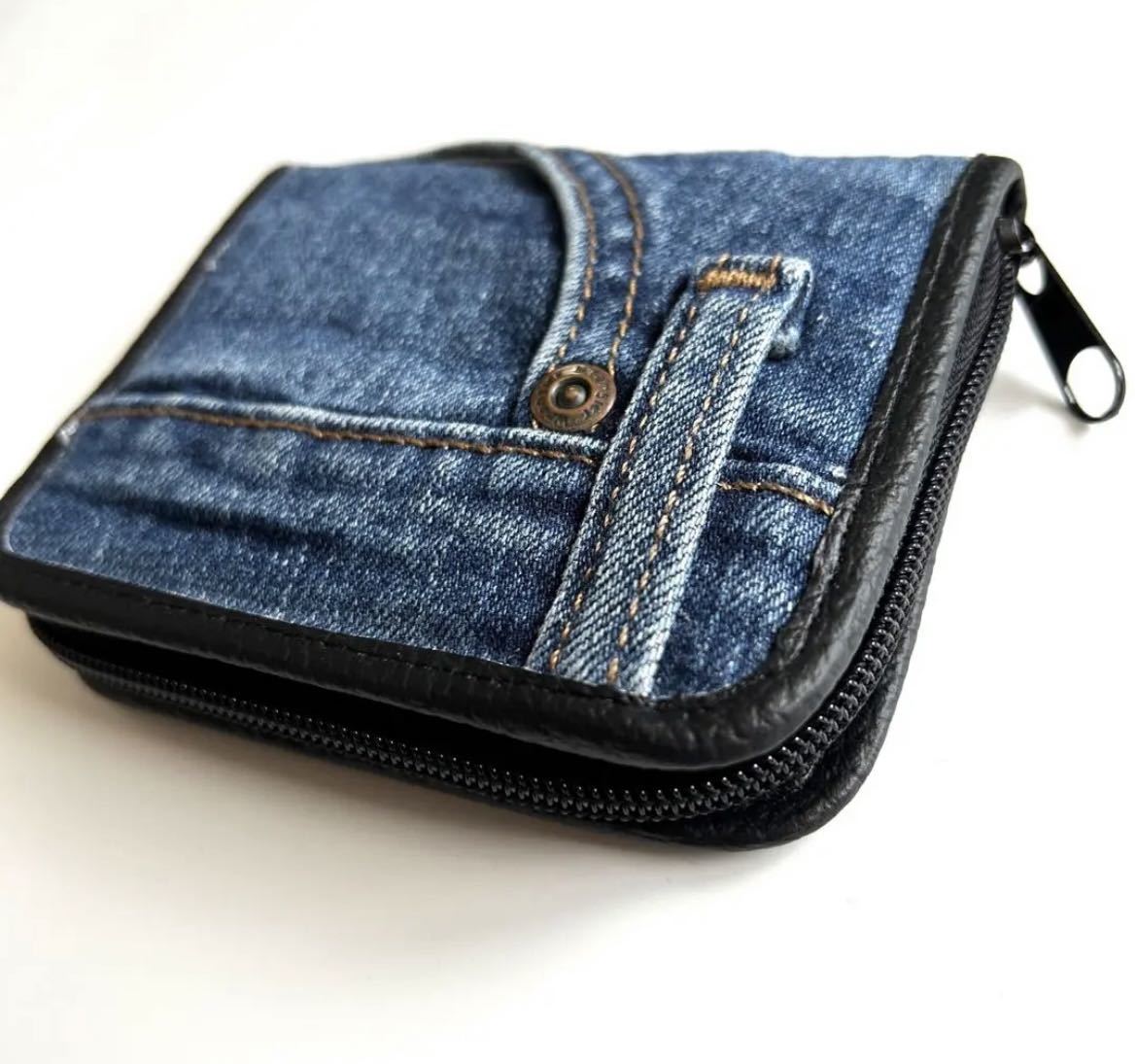 送料無料 新品 デニムリメイク財布 ハンドメイド ファスナーウォレット
