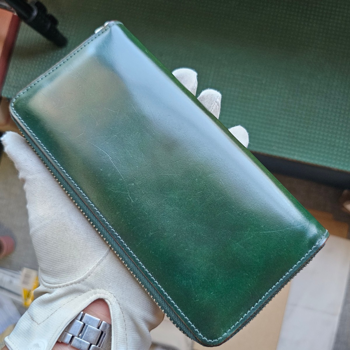 ガンゾ 交渉可 コードバン グリーン GANZO 長財布 札入れ カード