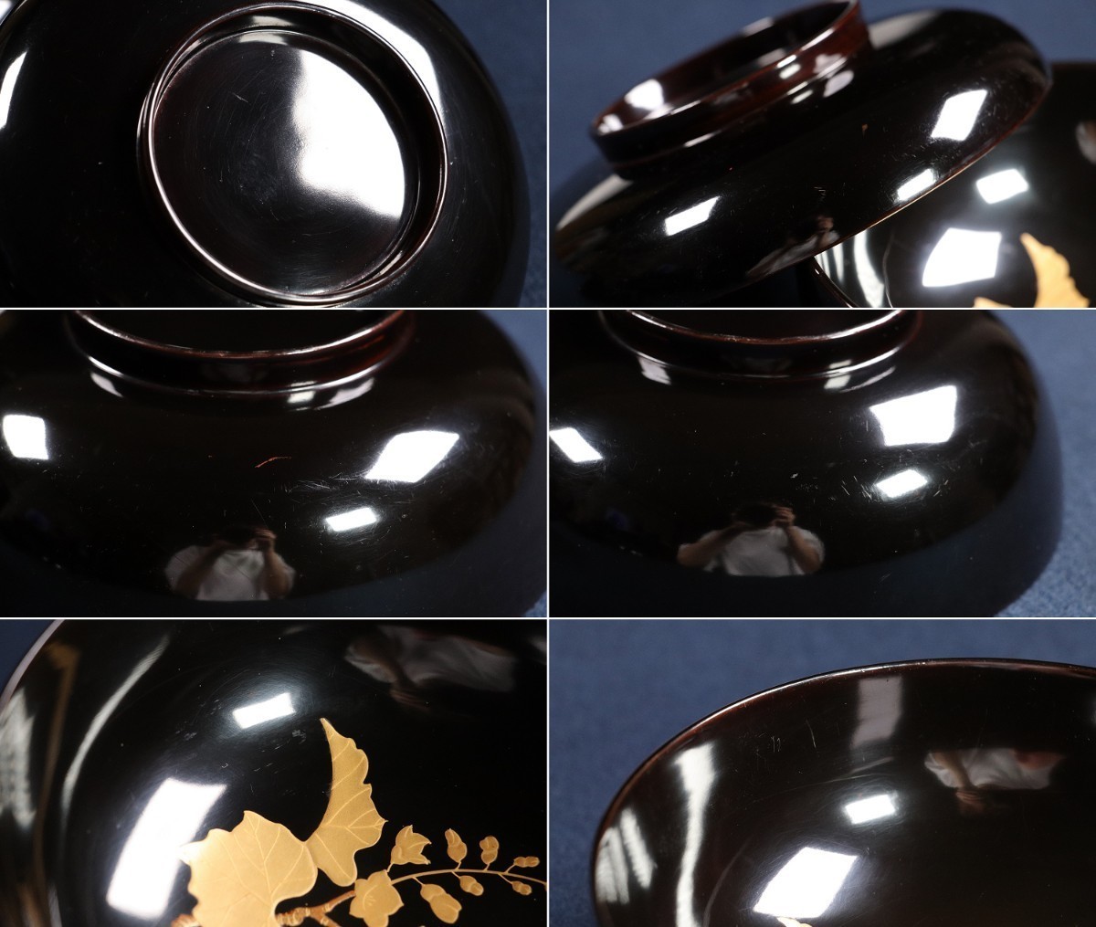 CF79 輪島塗 桐鳳凰金蒔絵 黒塗煮物椀 二客 木製漆器 梨地切金螺鈿細密