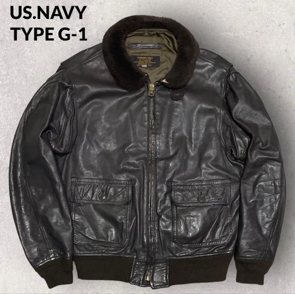US NAVY 80s TYPE G-1 フライトジャケット レザー USNパンチング