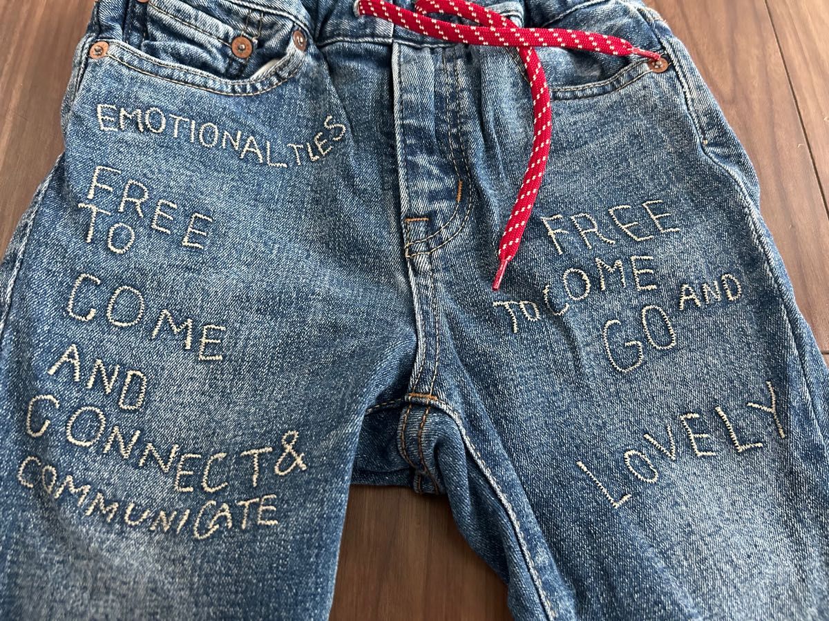 デニムダンガリーdenim dungaree 英語刺繍デニムパンツ110｜Yahoo